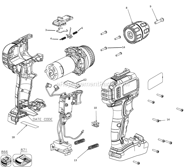 Black and Decker BCD704C1-AR (Type 1) Drill Power Tool Page A Diagram